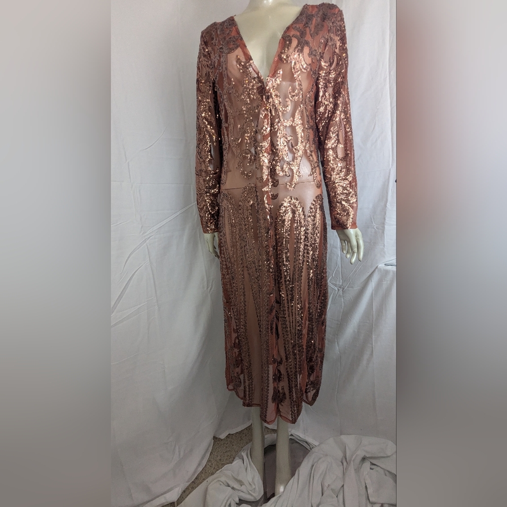 Southern Fried Chics NWT Copper Sequin Duster Medium - Picture 3 of 14